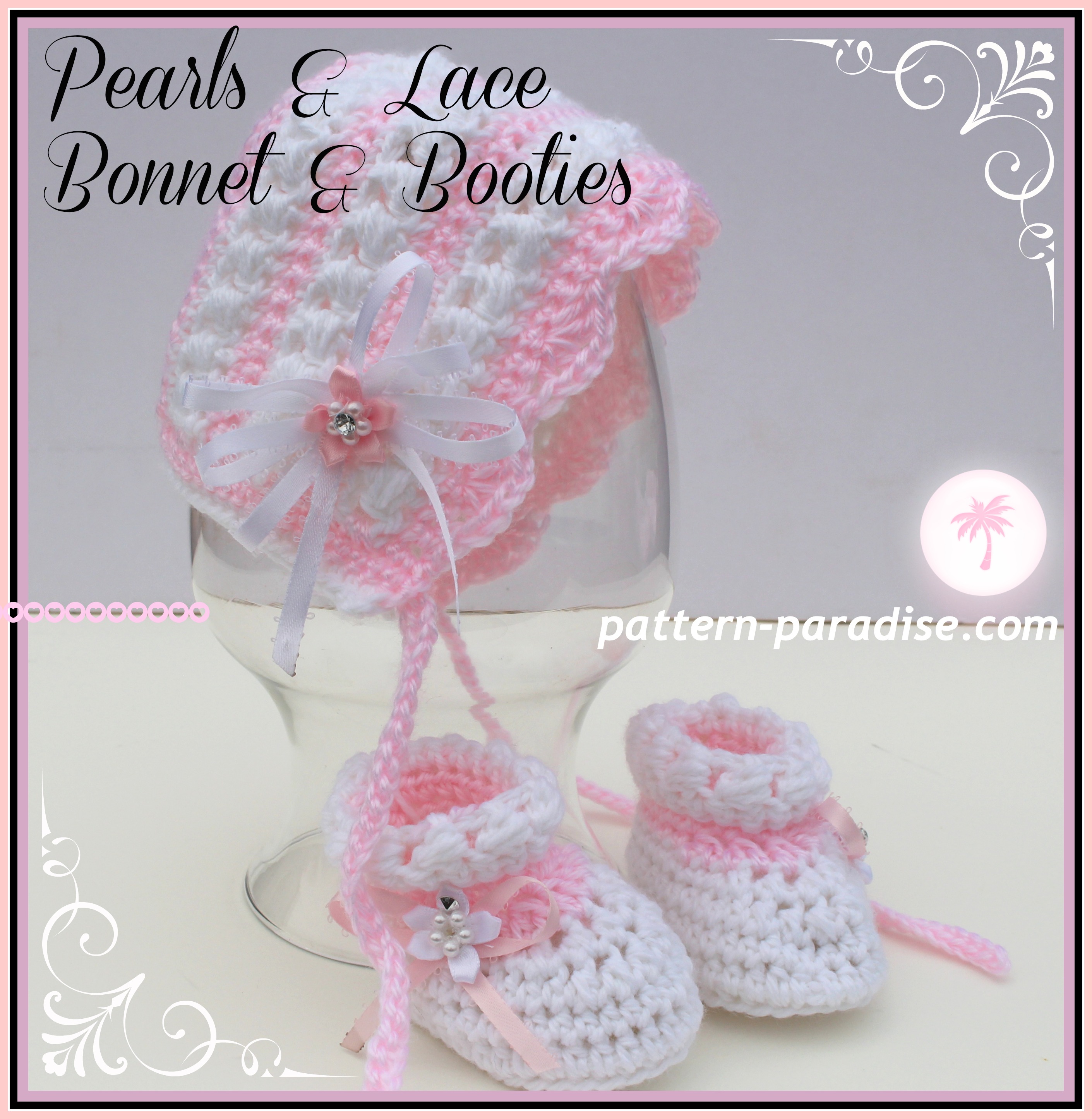 Crochet Pattern - Pearls \u0026 Lace Bonnet 